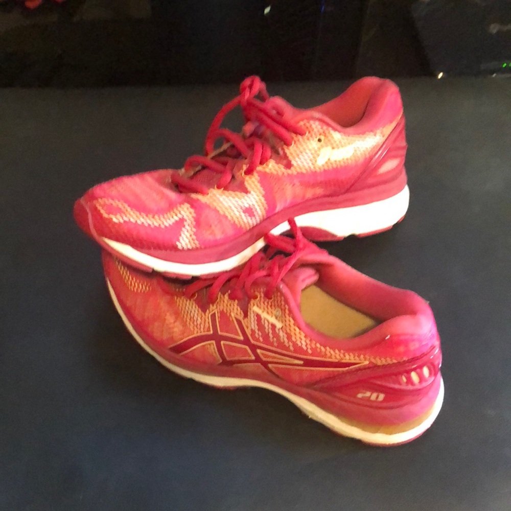 Asics Red Athletic Running Shoes Lightweight Breathable